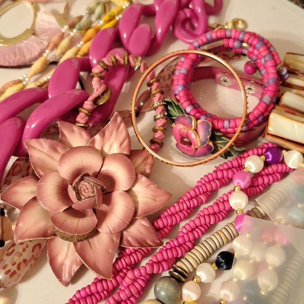 Huge Lot 38 PINK Themed Fashion Jewelry Barbie PUNK Mall Goth Bubble Gum 80s